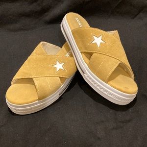 Converse One Star Suede Slides Sandals Yellow